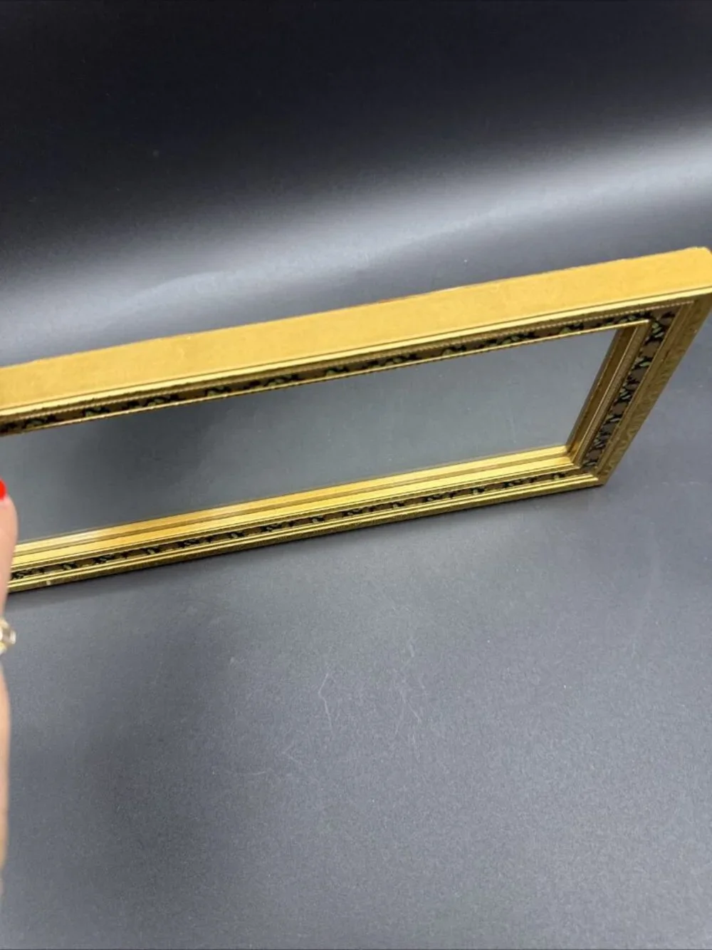 Vintage Floral Ornate Gold Narrow Rectangle Wall Gallery Mirror 15.25x5.25”